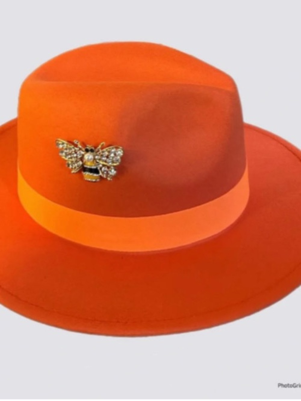 Orange Wool Fedora Hat with Bee Pin - Men Accessories
